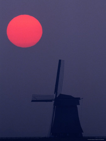 Windmill And Full Moon by Fogstock Llc Pricing Limited Edition Print image