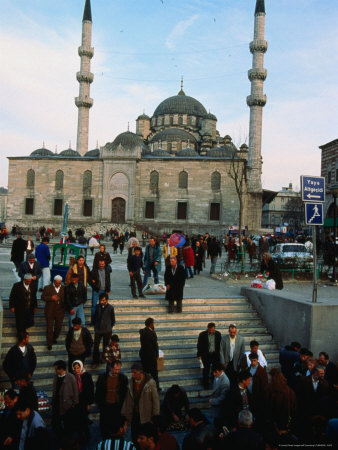 Commuters Outside Yeni Mosque, Eminonu Quarter, Istanbul, Turkey by Jeff Greenberg Pricing Limited Edition Print image
