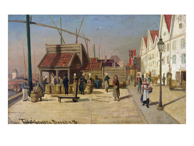 The German Quay, Bergen, 1876 (Oil On Board) by Frederik Collett Pricing Limited Edition Print image