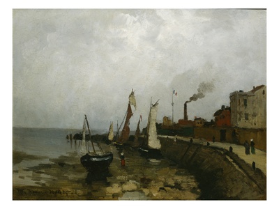 Harbour In France, 1875 (Oil On Board) by Fritz Thaulow Pricing Limited Edition Print image