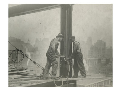 Two Workers Securing A Rivet by Lewis Wickes Hine Pricing Limited Edition Print image
