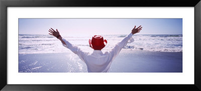 Woman With Outstretched Arms On Beach, California, Usa by Panoramic Images Pricing Limited Edition Print image