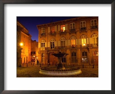 Renaissance Facades And Fountain In Place D'alberetas At Night, Aix-En-Provence, France by Diana Mayfield Pricing Limited Edition Print image
