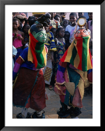 Masked Dancers In Crowd, Porto Novo, Oueme, Benin by Jane Sweeney Pricing Limited Edition Print image