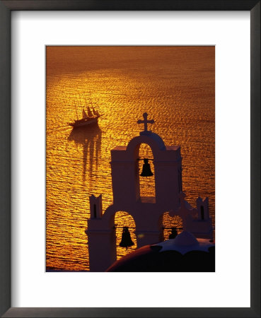 Sailing Ship And Church Bells At Sunset, Greece by Izzet Keribar Pricing Limited Edition Print image
