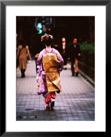 Geisha In Kimono Walking Away, Pontocho Districts, Kyoto, Japan by Phil Weymouth Pricing Limited Edition Print image
