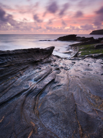 Twilight Beside The Rocky Shore Of Trebarwith Strand, Cornwall, England, United Kingdom, Europe by Adam Burton Pricing Limited Edition Print image