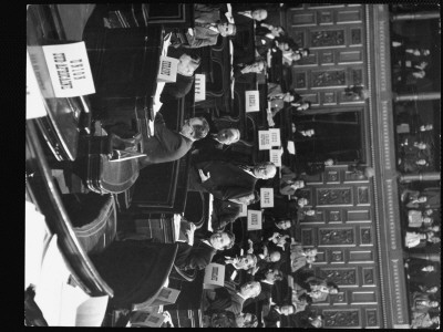 Soviet Delegate Andrei Vishinsky Speaking During Debate Between Us And Soviet Delegates by Gjon Mili Pricing Limited Edition Print image