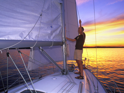 A Man Putting Up Sails At A Yacht by Frank Chmura Pricing Limited Edition Print image