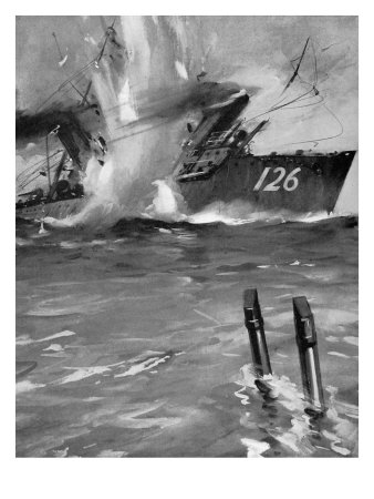 World War I- Submarine E9 Sinking A German Destroyer by Byam Shaw Pricing Limited Edition Print image