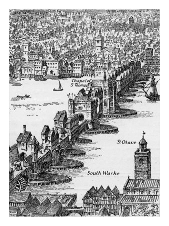 Old London Bridge - Elizabethan Drawing by Thomas Crane Pricing Limited Edition Print image