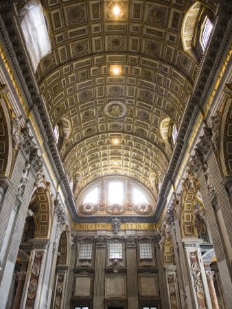 Ceiling And Columns Looking Towards The Entrance, St Peter's Basilica, Vatican City, Rome, Italy by David Clapp Pricing Limited Edition Print image