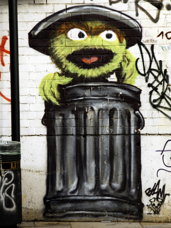 Urban Grafitti, East London - Seasame Street Style Monster (Oscar The Grouch) In A Bin by Mark Bury Pricing Limited Edition Print image