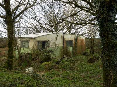 Deserted Caravan Parked In Woods by Mark Bury Pricing Limited Edition Print image
