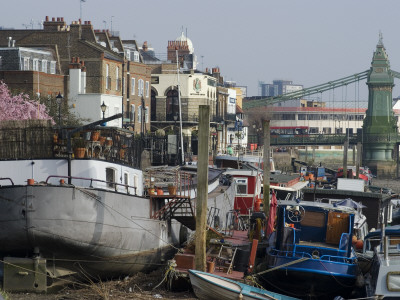 Boats On The River Thames At Low Tide Looking Towards Hammersmith, London by Natalie Tepper Pricing Limited Edition Print image