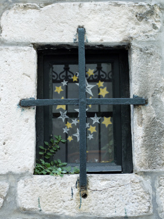 Window With A Grid And Star Decoration, Dubrovnik, Dalmatian Coast, Croatia by Olwen Croft Pricing Limited Edition Print image