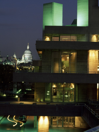 The National Theatre Illuminated At Night With St Paul's Cathedral In The Distance, London by Richard Turpin Pricing Limited Edition Print image