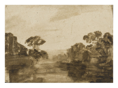 Cours D'eau Aux Rives Boisees Ou Impression De Crepuscule by Rembrandt Van Rijn Pricing Limited Edition Print image