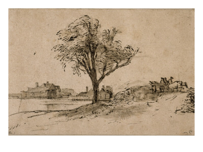 Arbre Au Pied D'une Digue (Diemerdijk ?) Ou Passe Une Voiture by Rembrandt Van Rijn Pricing Limited Edition Print image