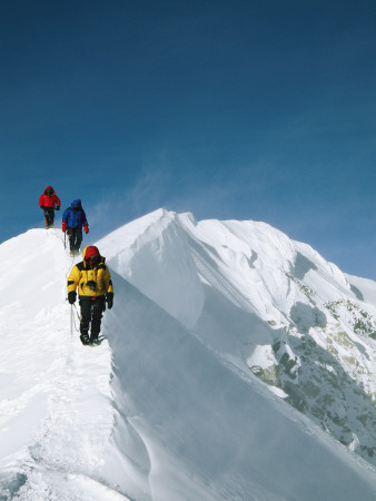 Climbers Hike Along A Ridge On Their Way Up Denali by Bill Hatcher Pricing Limited Edition Print image