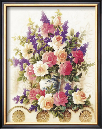 Pink Roses On Lace by T. C. Chiu Pricing Limited Edition Print image