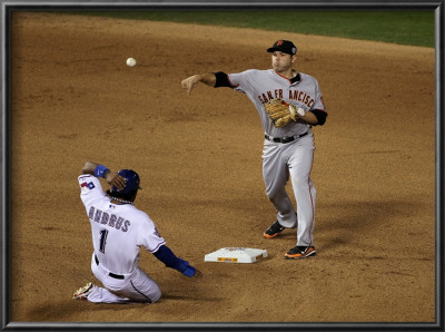 San Francisco Giants V Texas Rangers, Game 3: Freddy Sanchez,Elvis Andrus by Doug Pensinger Pricing Limited Edition Print image