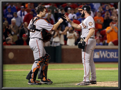 San Francisco Giants V Texas Rangers, Game 4: Buster Posey,Brian Wilson by Christian Petersen Pricing Limited Edition Print image