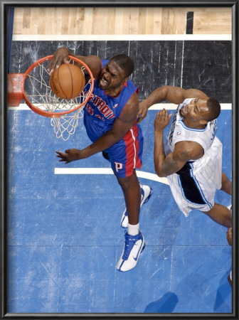 Detroit Pistons V Orlando Magic: Jason Maxiell And Rashard Lewis by Fernando Medina Pricing Limited Edition Print image