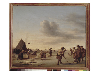 Golfers On The Ice Near Haarlem by Adriaen Van De Velde Pricing Limited Edition Print image