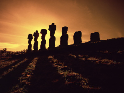 Easter Island Landscape With Giant Moai Stone Statues At Sunset, Oceania by George Chan Pricing Limited Edition Print image