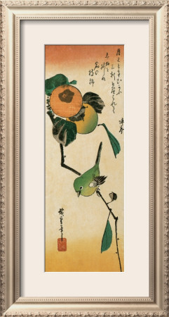 A Japanese White-Eye On A Persimmon Branch by Ando Hiroshige Pricing Limited Edition Print image