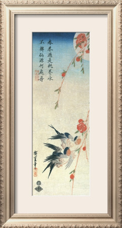 Swallows And Peach Blossoms Under A Full Moon by Ando Hiroshige Pricing Limited Edition Print image
