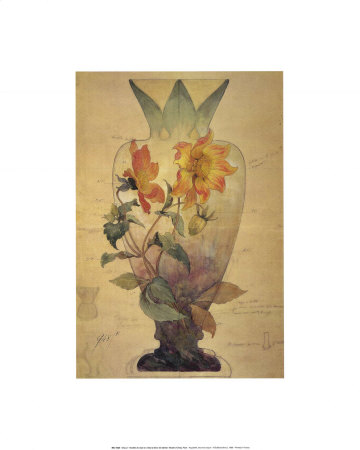 Modele De Vase En Cristal A Decor De Dahlias by Emile Galle Pricing Limited Edition Print image