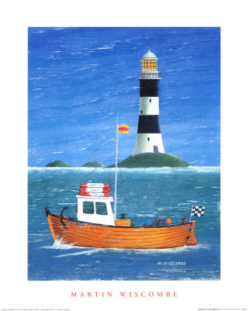 Fishing Boat And Lighthouse by Martin Wiscombe Pricing Limited Edition Print image