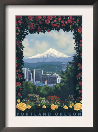 Portland, Oregon - Roses And City, C.2009 by Lantern Press Pricing Limited Edition Print image