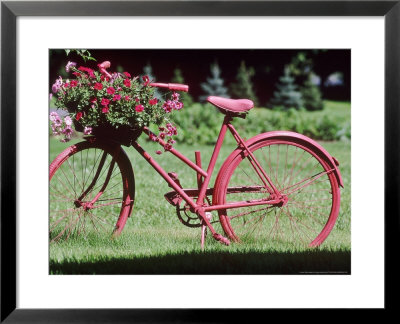 Red Bicycle With Flower Arrangement On The Handle Bars by Jean-Claude Hurni Pricing Limited Edition Print image
