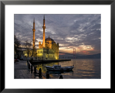 Ortakoy Mosque Looking Towards The Bosphorus Bridge, Under A Cloudy Sky by Izzet Keribar Pricing Limited Edition Print image