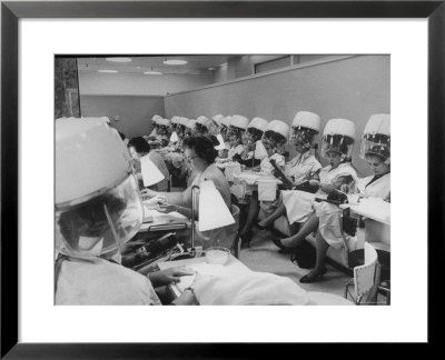Women Under Hair Dryers Getting Hair Styled In Beauty Salon At Saks Fifth Ave. Department Store by Alfred Eisenstaedt Pricing Limited Edition Print image