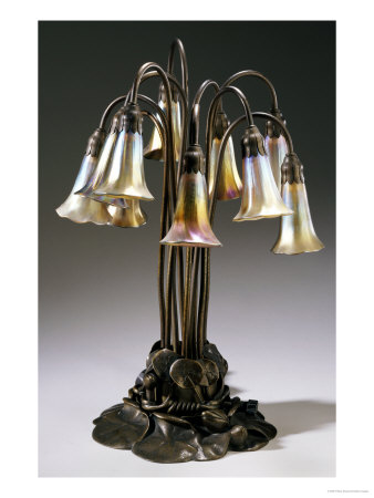 A Ten Light Favrile Glass And Gilt-Bronze Table Lamp by Tiffany Studios Pricing Limited Edition Print image