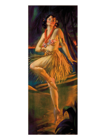 Firelight Hula, Hawaiian Pin-Up Girl, C.1920S by Gene Pressler Pricing Limited Edition Print image