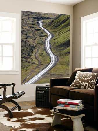 Dirt Road And Moss Covered Mountains, Landmannalaugar, Southern Highlands, Iceland by Peter Adams Pricing Limited Edition Print image