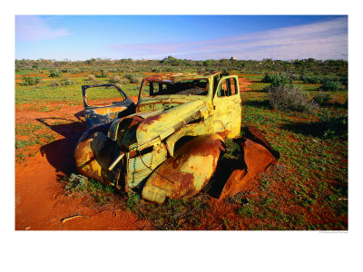 Abandoned Car On Salt Bush Plains Silverton, New South Wales, Australia by Ross Barnett Pricing Limited Edition Print image