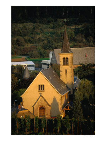 Church Below Vineyards, Schengen, Luxembourg by Martin Moos Pricing Limited Edition Print image