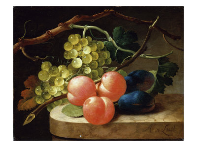 Grapes On A Vine, Peaches And Plums On A Ledge by Antoni De Lust Pricing Limited Edition Print image