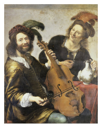 A Cellist Offered A Glass Of Wine By A Young Man by Cornelis Stangerus Pricing Limited Edition Print image