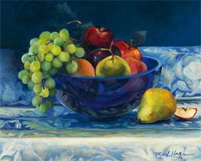 Fruit In A Cobalt Bowl by Marilyn Hageman Pricing Limited Edition Print image