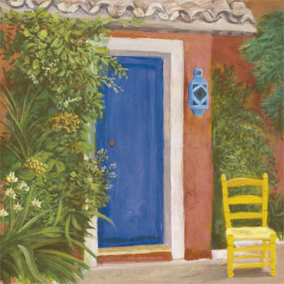 Blue Door And Yellow Chair by Klaus Gohlke Pricing Limited Edition Print image