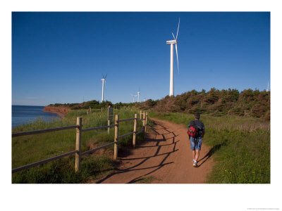 A Man Walks Along A Path Near Wind Turbines by Taylor S. Kennedy Pricing Limited Edition Print image