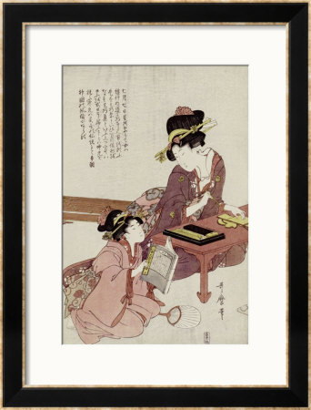 A Young Woman Seated At A Desk Writing, A Girl With A Book Looks On by Utamaro Kitagawa Pricing Limited Edition Print image