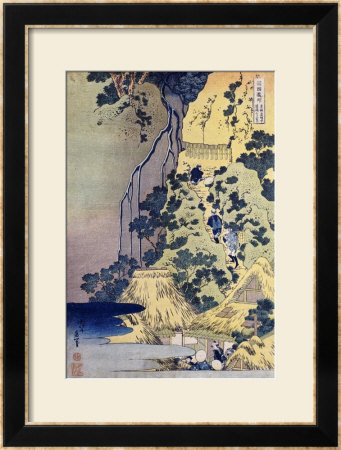 Travellers Climbing Up A Steep Hill To Pay Homage To A Kannon Shrine In A Cave By The Waterfall by Katsushika Hokusai Pricing Limited Edition Print image